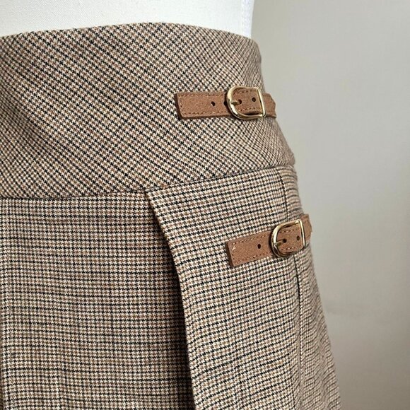 NWT CHRISTIAN LACROIX BROWN CHECK PLEATED SKATER MINI SKIRT- M - Picture 4 of 8